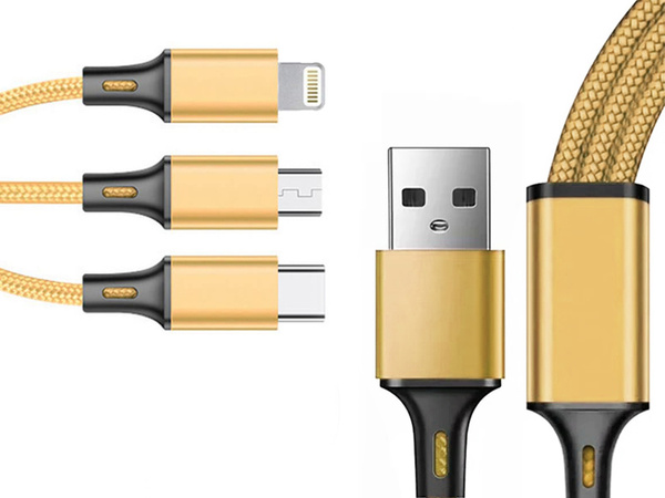 3en1 cable usb para teléfono lightning cable iphone micro usb tipo-c 1.2m