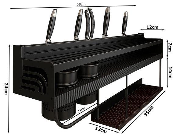 Wall shelf metal kitchen organiser for hanging utensils and spices