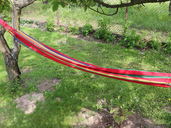 Colour striped garden hammak with single person 200x80 pocket etui