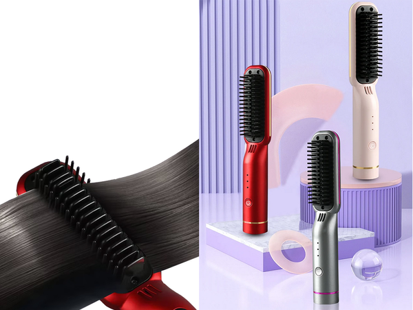 Hair straightener brush 2in1 electric cordless