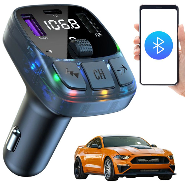 Transmiter fm mp3 estaw głośnomówiący 2xusb + usb c bluetooth 5.3 lcd 12v