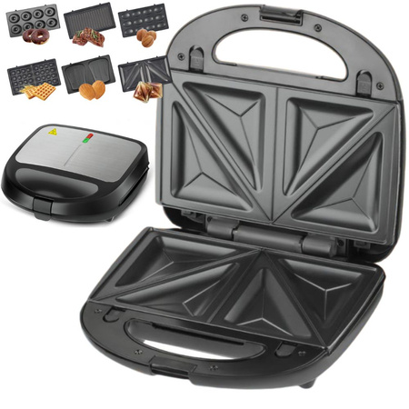 Grille-pain 6 en 1 grille-pain gaufrier donuts plaques interchangeables 850 w anti-adhérent