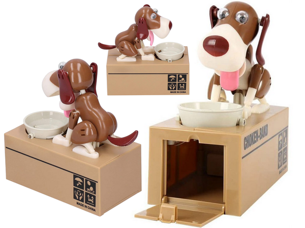 Seapank koer sööb münte interaktiivne müügiautomaat seif suur