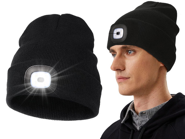 CHAPEAU AUTOMNE HIVER AVEC TORCHE LED NOIR USB 3 MODES D'ÉCLAIRAGE