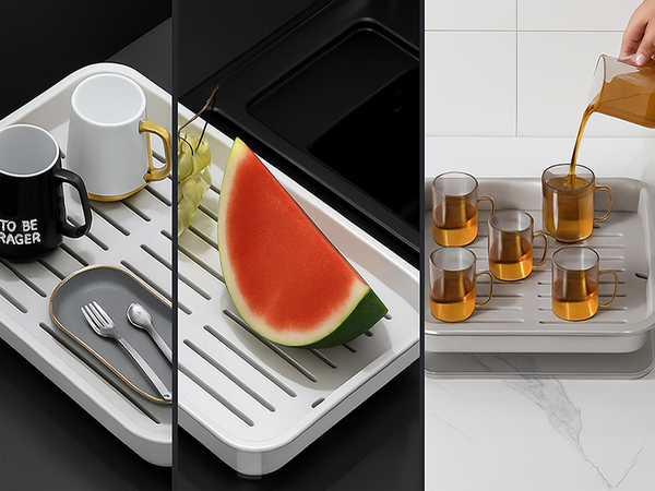 Bandeja de cocina de dos capas escurridor para platos verduras frutas plástico