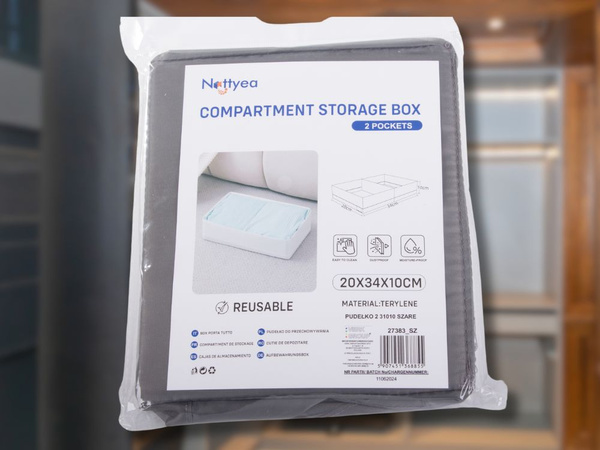 Apatinio trikotažo stalčių organizatorius drabužių kojinių stalčius su pertvara pilkos spalvos