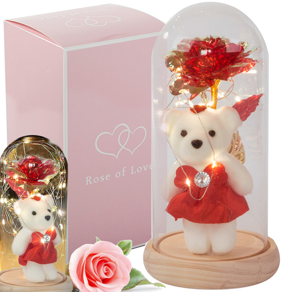 Everlasting rose in glass led luminous glass box women's day gift