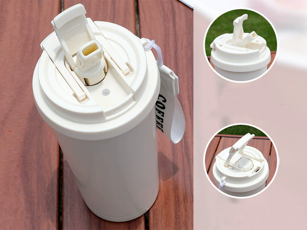 Tasse thermique 530 ml avec paille et poignée en acier, thermos pour boissons chaudes et froides