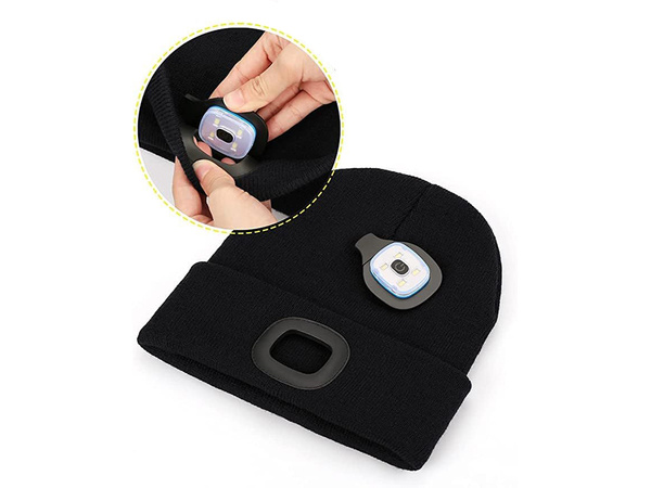 HERBST WINTER MÜTZE MIT LED TASCHENLAMPE SCHWARZ USB 3 LICHTMODI