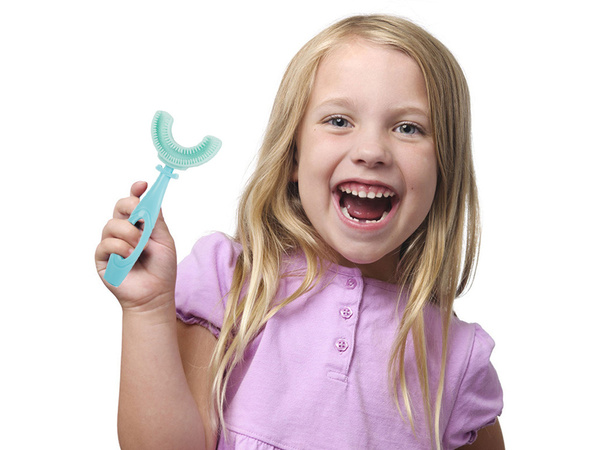 Brosse à dents manuelle en silicone pour enfants lettre u 360