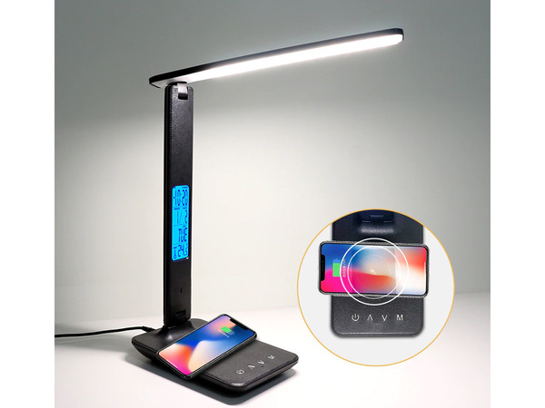 Led galda lampa skola usb pulkstenis qi lādētājs