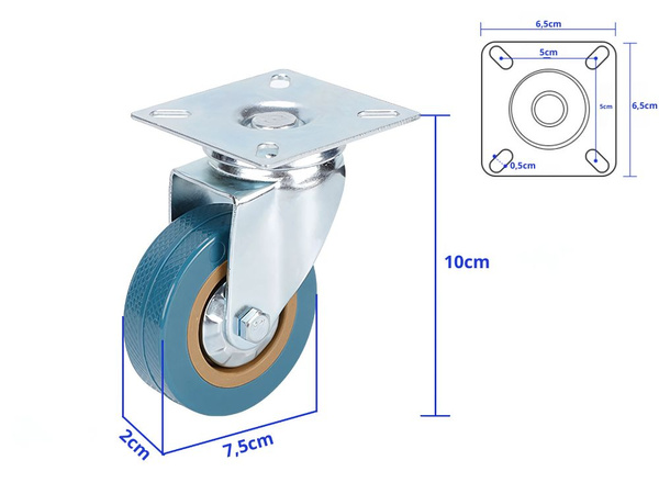 Möbelkollekte 3 inches gummibeschichtetes metall für möbelwagen leise 75mm