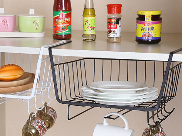 Metal basket under cabinet top 5 hooks paper holder