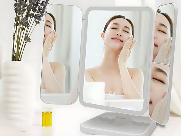 Miroir de maquillage led miroir de maquillage pliant lumineux usb 3 couleurs