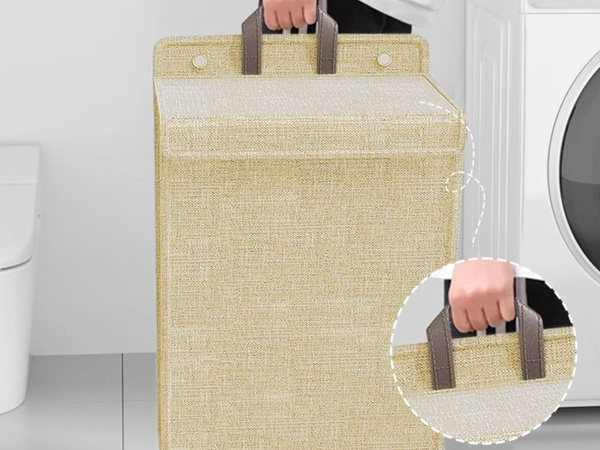 Panier à linge pliant pour salle de bain porte murale beige
