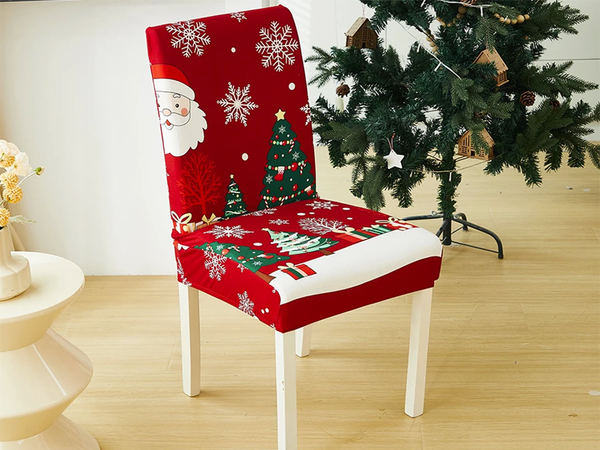 Husă pentru scaun de Crăciun, decorativă, universală, Moș Crăciun, cu bandă elastică