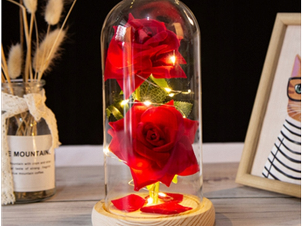 Rosa eterna en cristal rojo led regalo luminoso para una ocasión para mujer