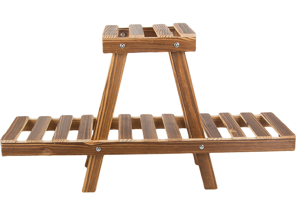 Kwietnik stojący drewniany na kwiaty doniczkowe doniczki dwupoziomowy półka