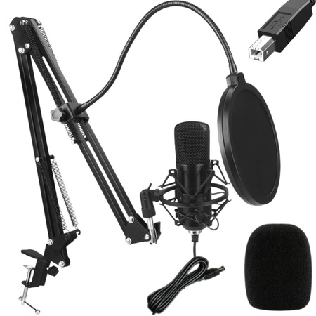 Usb condenser studio microphone set with stand and pop filter