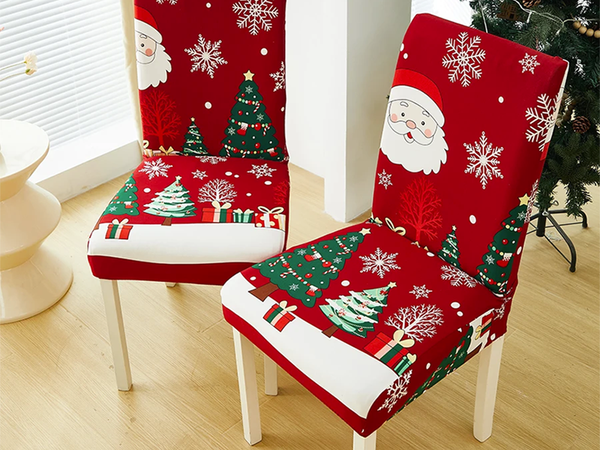 Vianočný poťah na stoličku, dekoratívny, univerzálny, Santa Claus, s gumičkou