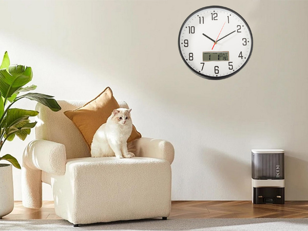 Wall clock large silent 30cm round pointer date temperature wood