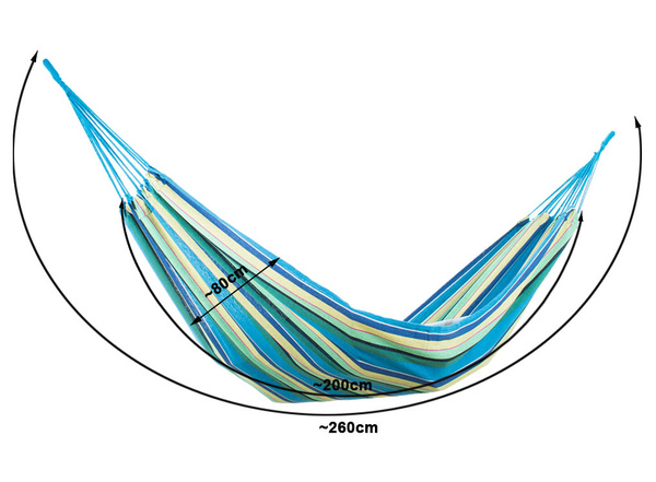 Colour striped garden hammak with single person 200x80 pocket etui