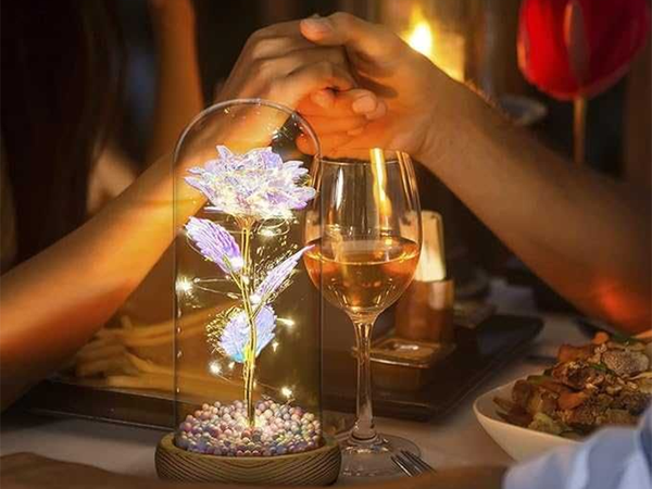 Everlasting rose in glass led luminous glass box women's day gift