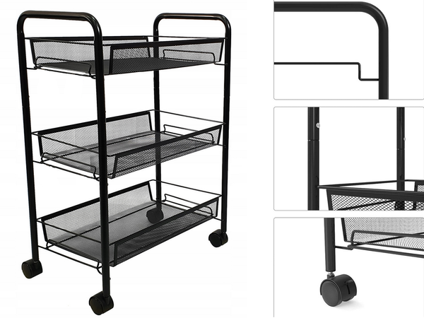 Bathroom shelf kitchen cabinet on wheels metal rack three levels 3