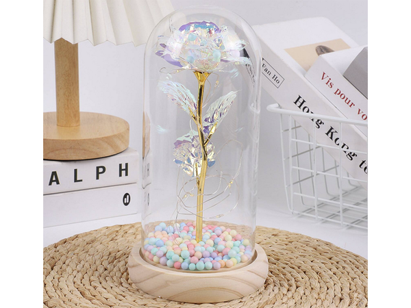 Rosa eterna en caja de cristal luminosa led regalo dia de la mujer