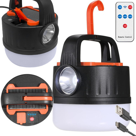 Lámpara camping recargable led usb turista gancho solar