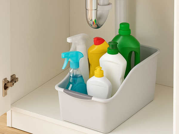Plastic kitchen organiser container for chemical cabinet kitchen bathroom