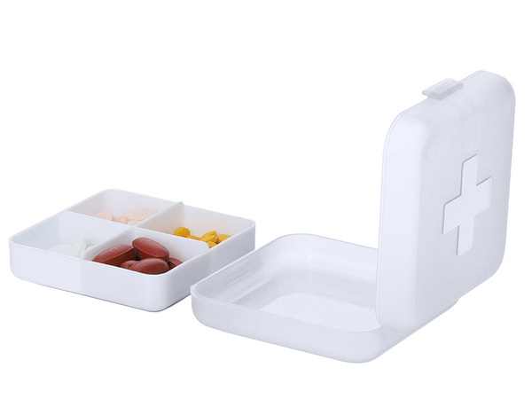Container medicine box supplements tablets travel 4 compartments