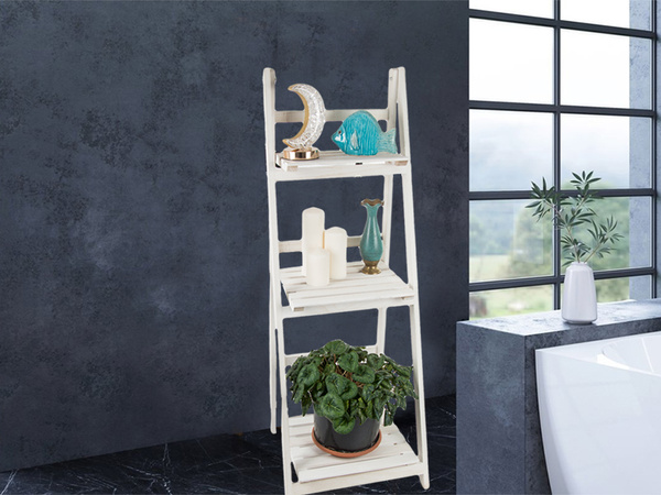 Wooden standing flower bed ladder three shelves plant shelf