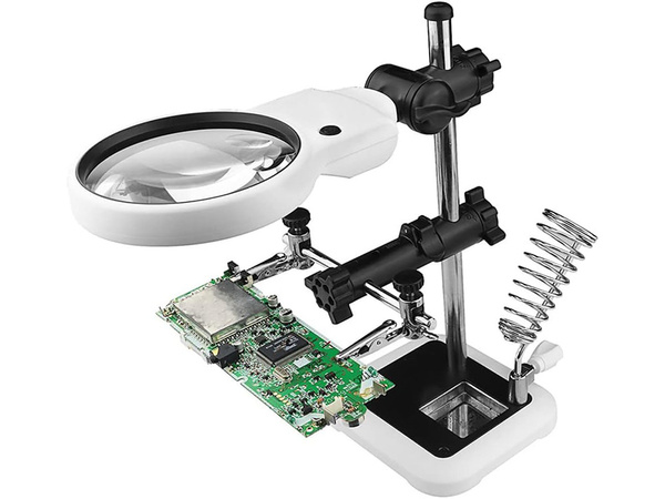 Third hand soldering kit magnifying glass holder led