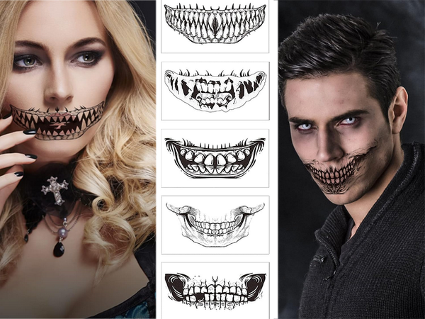 Tatuaż halloween sztuczny zęby realistyczny zmywalny tymczasowy przebranie