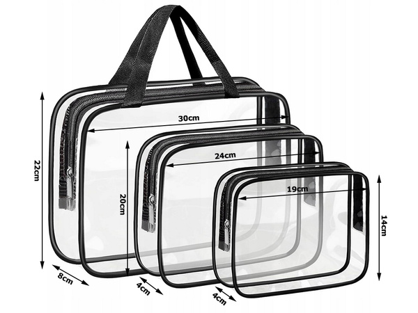 3-in-1 transparent cosmetics case for travel organiser for aeroplanes