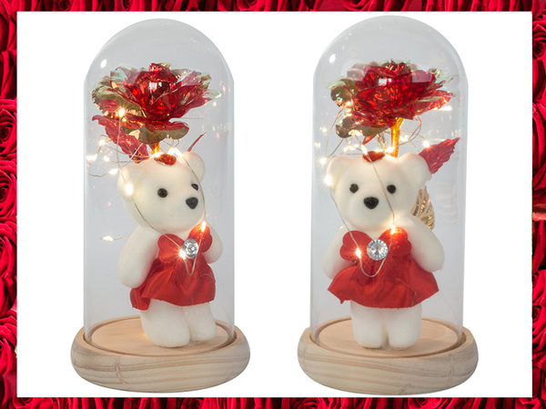 Rosa eterna en caja de cristal luminosa led regalo dia de la mujer