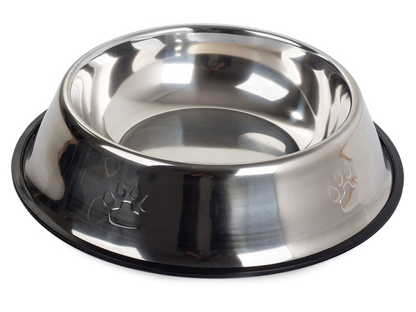 Metal bowl for dog cat silver on rubber 1.3l