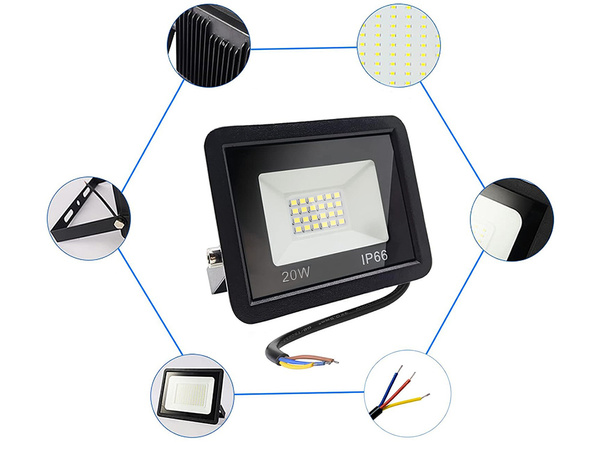 Floodlight halogen spotlight led 20w 6000k outdoor waterproof ip66