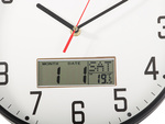 Zegar ścienny duży cichy 30cm okrągły wskazówkowy data temperatura drewno