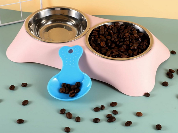 Dvojitá miska pre psa mačku kovová 2 misky bufet
