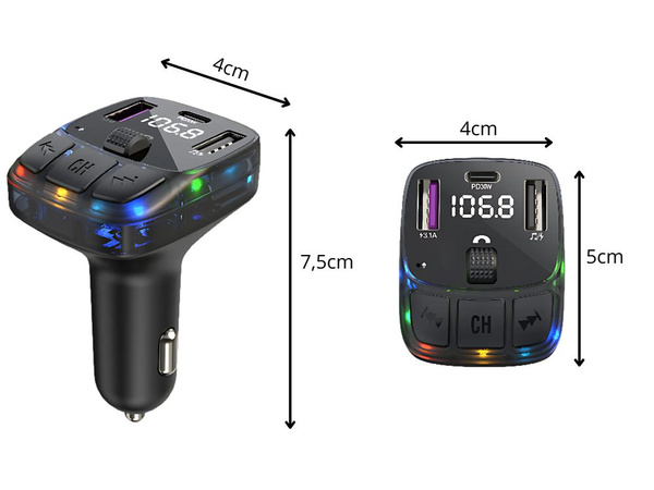 Fm mp3 mp3 mp3 transmitter volume 2 x usb + usb c bluetooth 5.3 lcd 12v