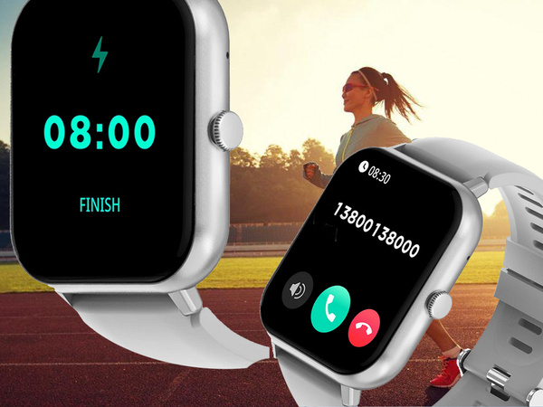 Reloj inteligente para mujer y hombre con correa de goma, Bluetooth, llamadas, color gris