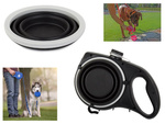Dog-cat leash with water bowl bag drinker