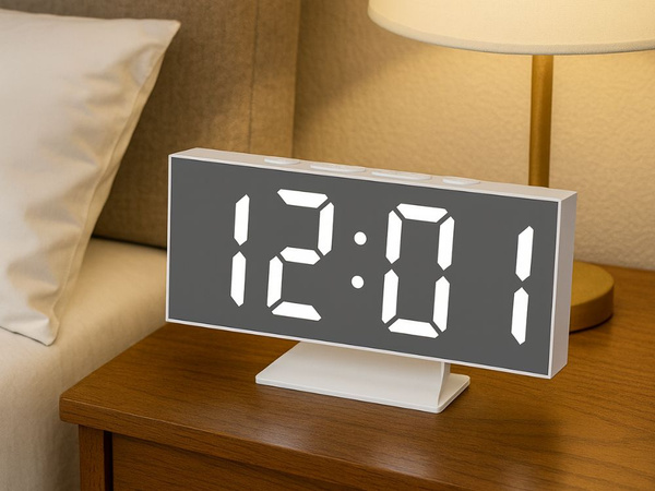 Electronic digital led clock alarm clock thermometer standing mirror usb memory