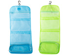 Collapsible vanity case hanging bathroom organiser with hanger