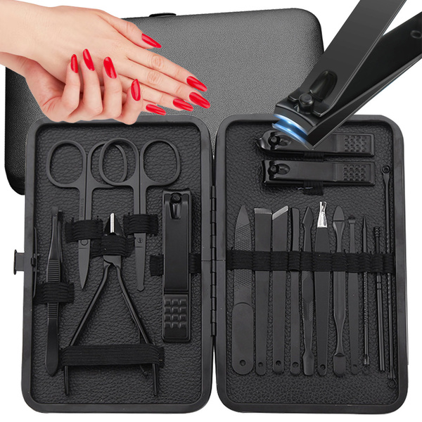 Zestaw do paznokci przybornik manicure pedicure etui cążki 18 elementów