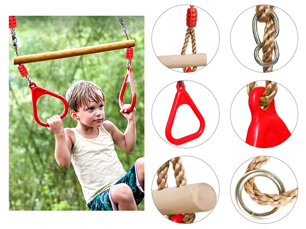 BALANÇOIRE DE JARDIN EN BOIS POUR ENFANTS TRAPÈZE DE GYMNASTIQUE AVEC POIGNÉES