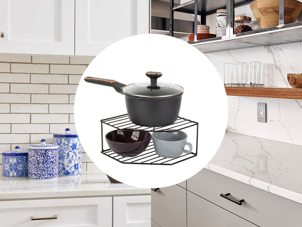 Kuchynská rohová kovová polica dvojúrovňová kúpeľňová polica