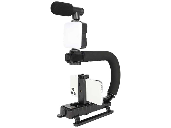 Vlogging kit grabación vídeo trípode micrófono soporte teléfono